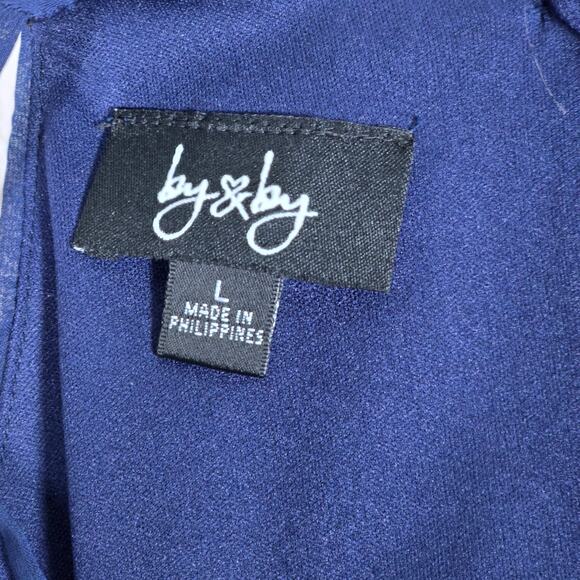 by & by Chevron Print Boho Western High Neck Mini Dress‎ Navy Blue L - Picture 3 of 12